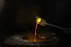 Melted Metal pouring in a foundry